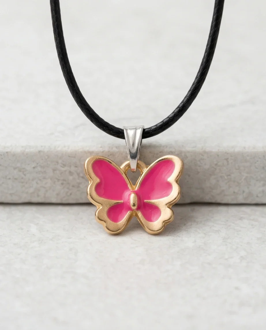 Gold and Pink Butterfly Necklace