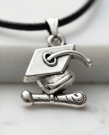 Silver Graduation Cap Pendant Necklace