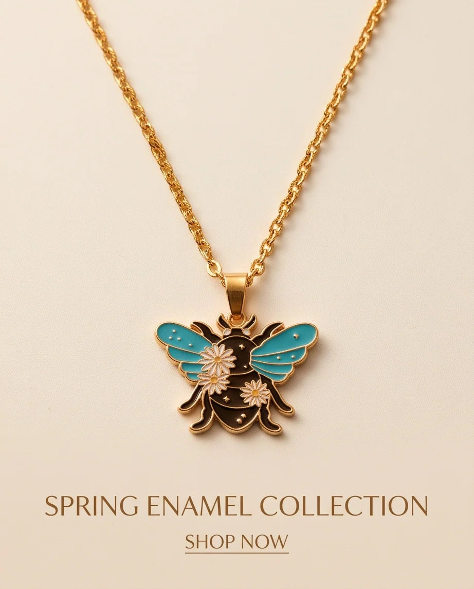Gold Daisy Honeybee Enamel Chain Necklace