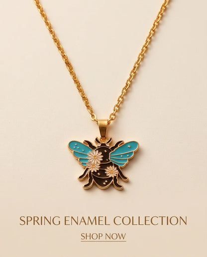 Gold Daisy Honeybee Enamel Chain Necklace