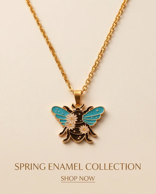 Gold Daisy Honeybee Enamel Chain Necklace