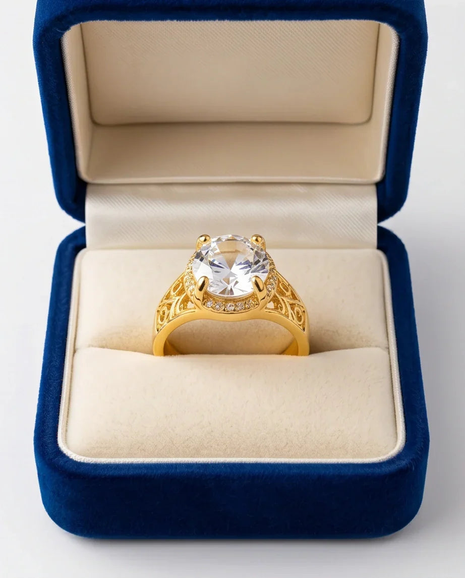 Golden Diamond Empress Halo Ring