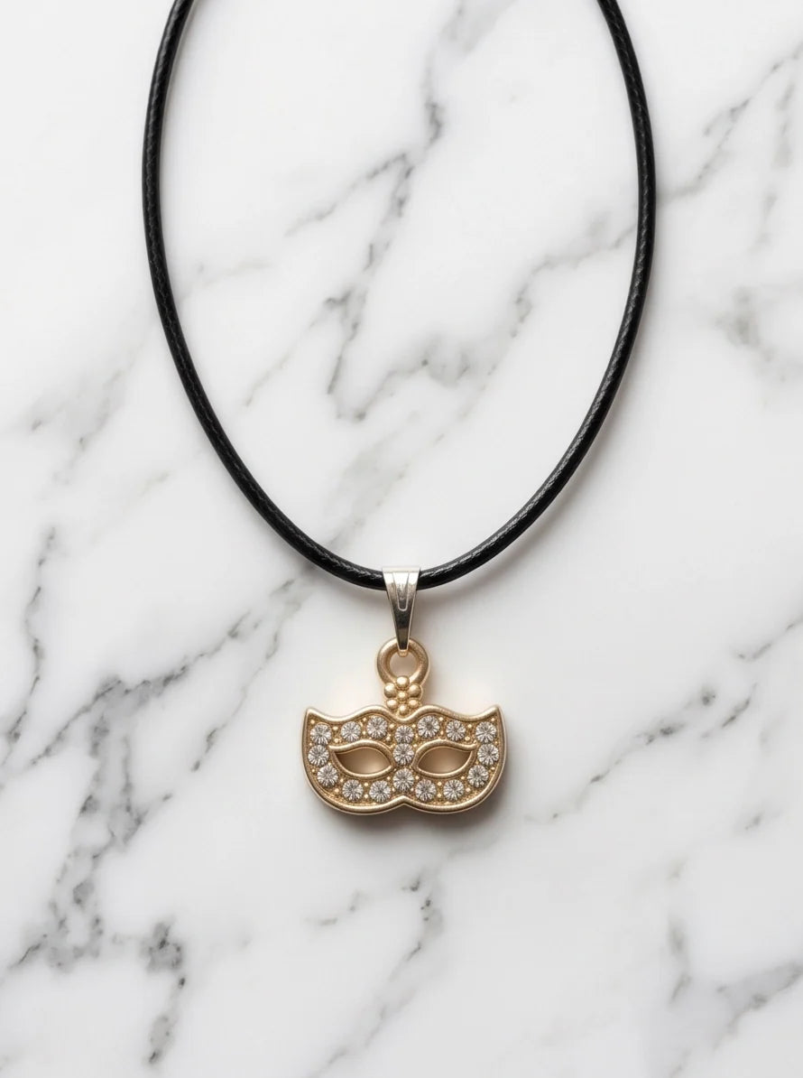 Gold Masquerade Mask Pendant Necklace