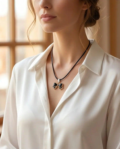Gold and Black Ribbon Bow Necklace