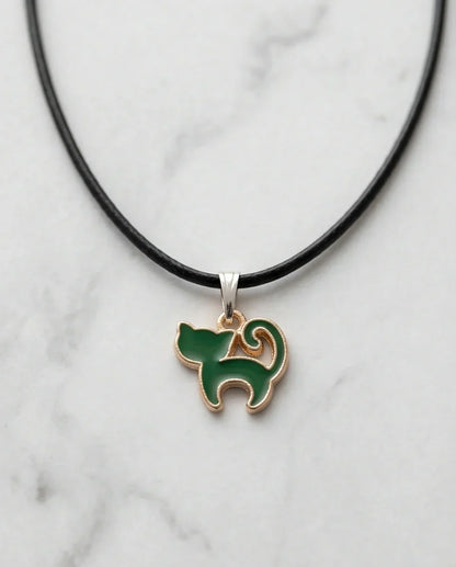 Gold and Green Cat Pendant Necklace