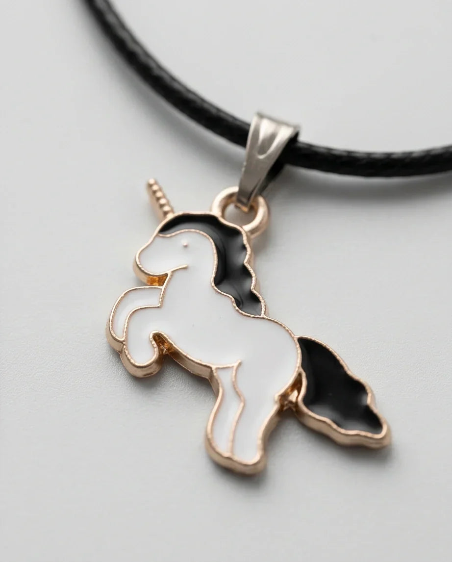 Gold and Black Unicorn Pendant Necklace