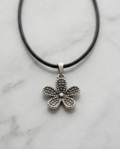 Silver Beaded Textured Flower Necklace