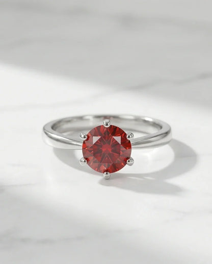 Sterling Silver Classic Round-Cut Crimson Ruby Solitaire Ring