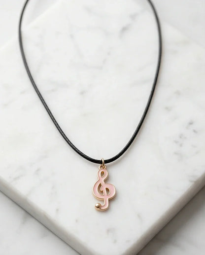 Gold and Pink Treble Clef Necklace
