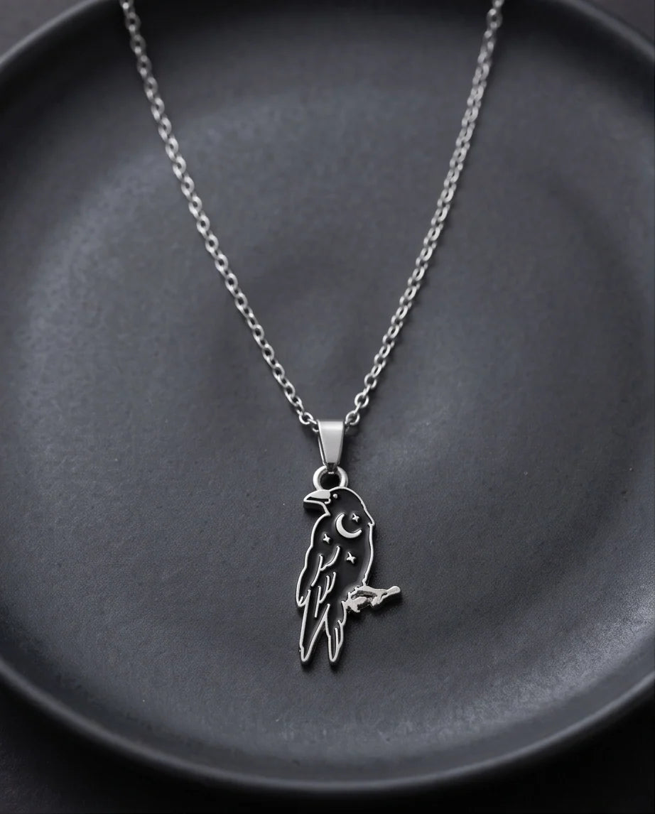 Silver Celestial Raven Pendant Necklace