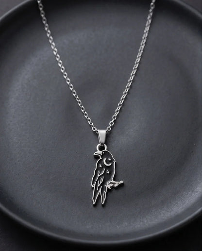 Silver Celestial Raven Pendant Necklace