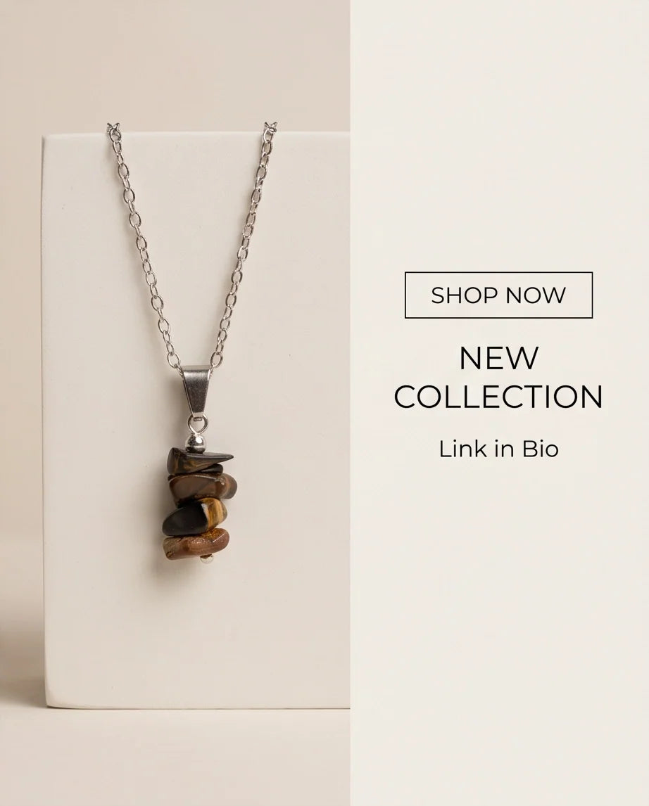 Silver Stacked Raw Tiger's Eye Chip Stone Pendant Necklace