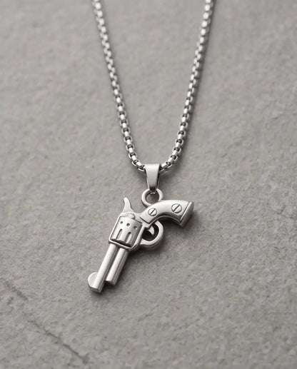 Vintage Revolver Handgun Weapon Pendant Box Chain