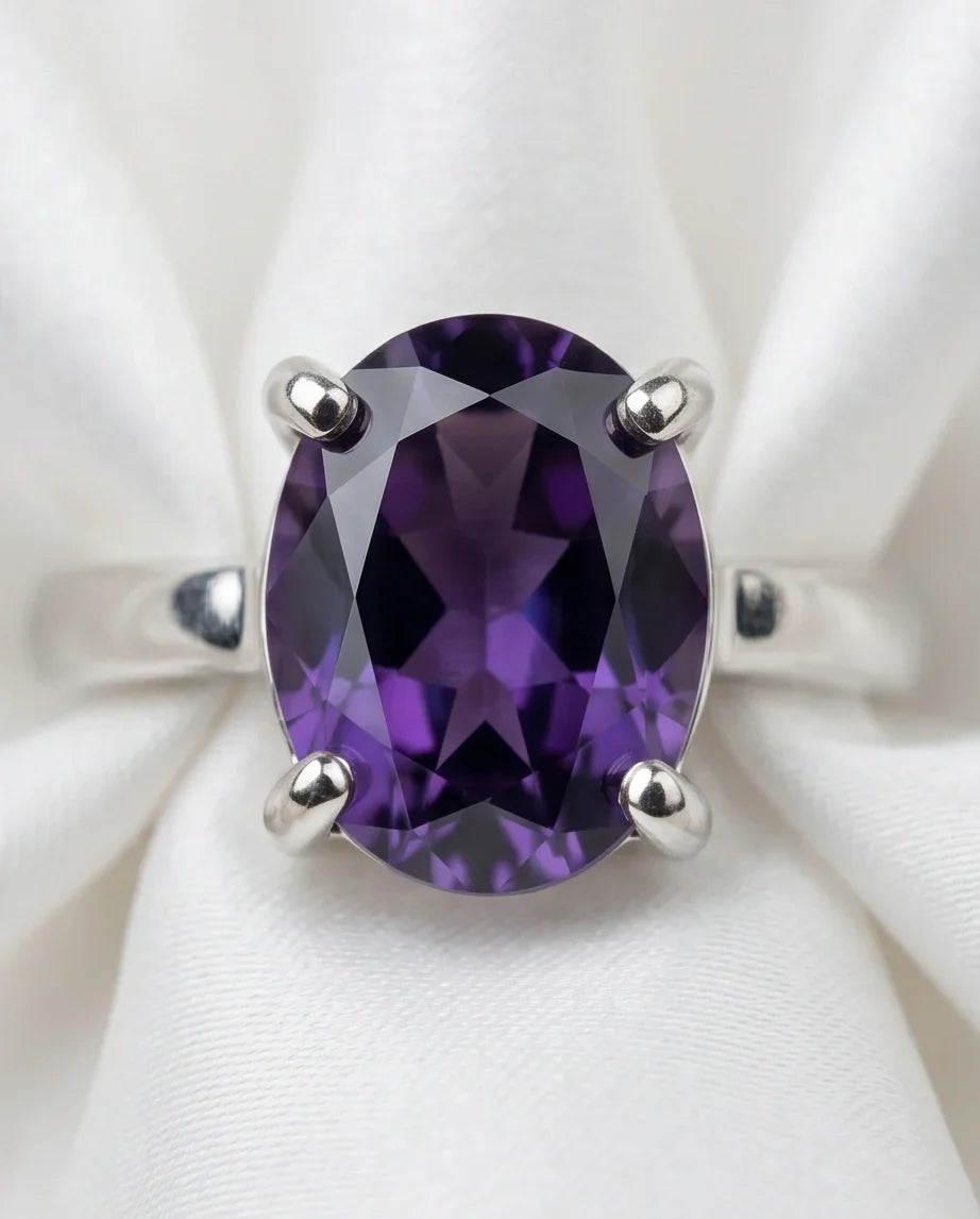 Sterling Silver Oval Amethyst Solitaire Ring