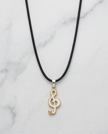 Gold and White Treble Clef Necklace