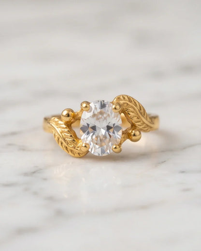 Golden Crystal Moissanite Botanical Leaf Ring
