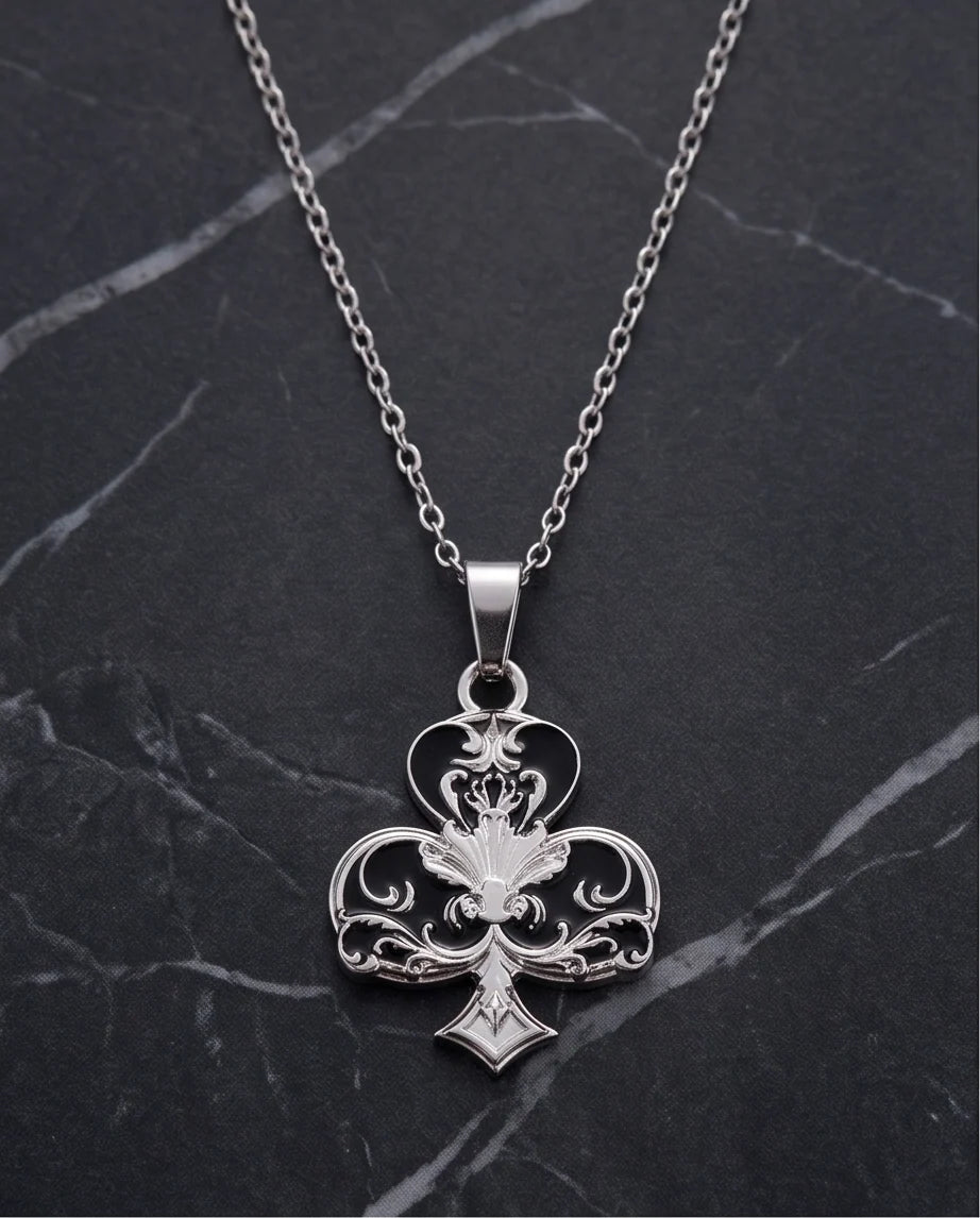 Silver Filigree Ace of Clubs Pendant Necklace