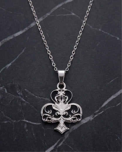 Silver Filigree Ace of Clubs Pendant Necklace