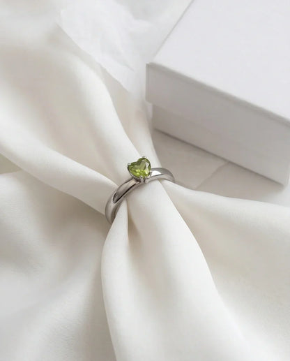 Sterling Silver Heart-Cut Peridot Green Solitaire Ring