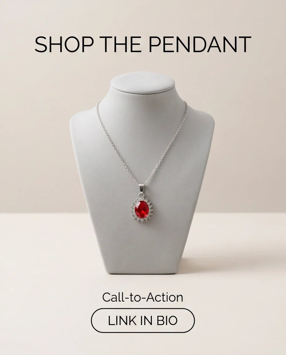 Silver Garnet Red Oval Halo Medallion Pendant Necklace