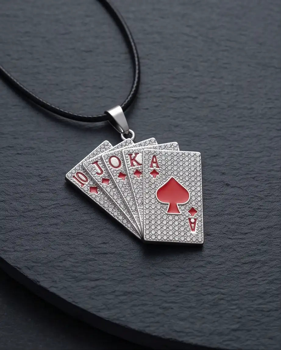 Iced Red Royal Flush Pendant Box Chain