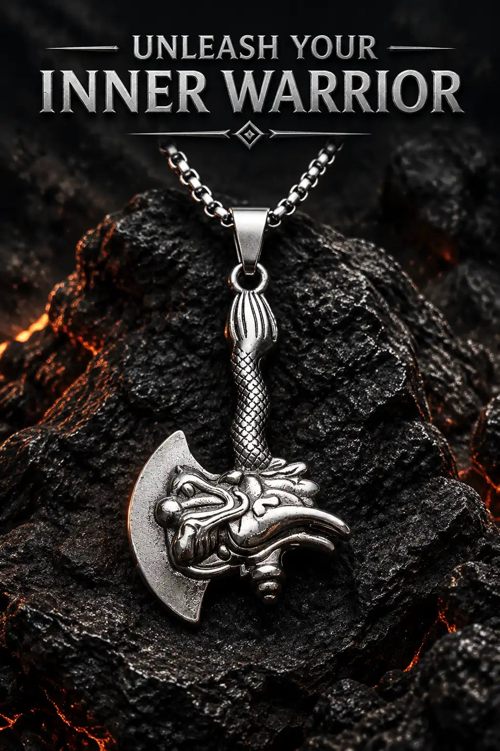Mythological Dragon Battle Axe Pendant Box Chain