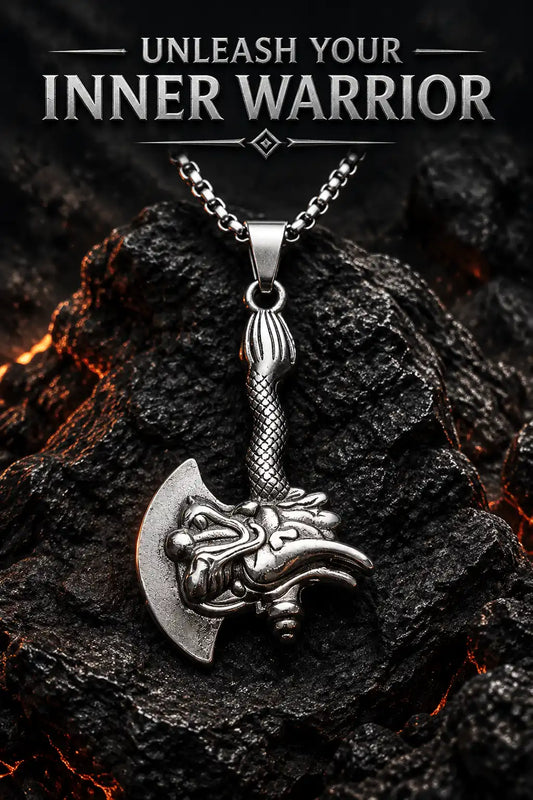 Mythological Dragon Battle Axe Pendant Box Chain