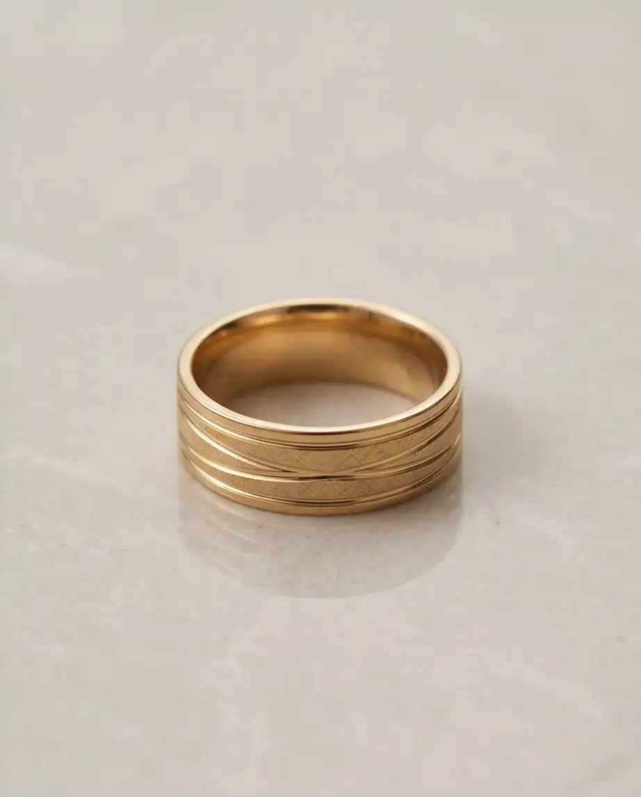 Gold-Tone Textured Diagonal Groove Band Ring
