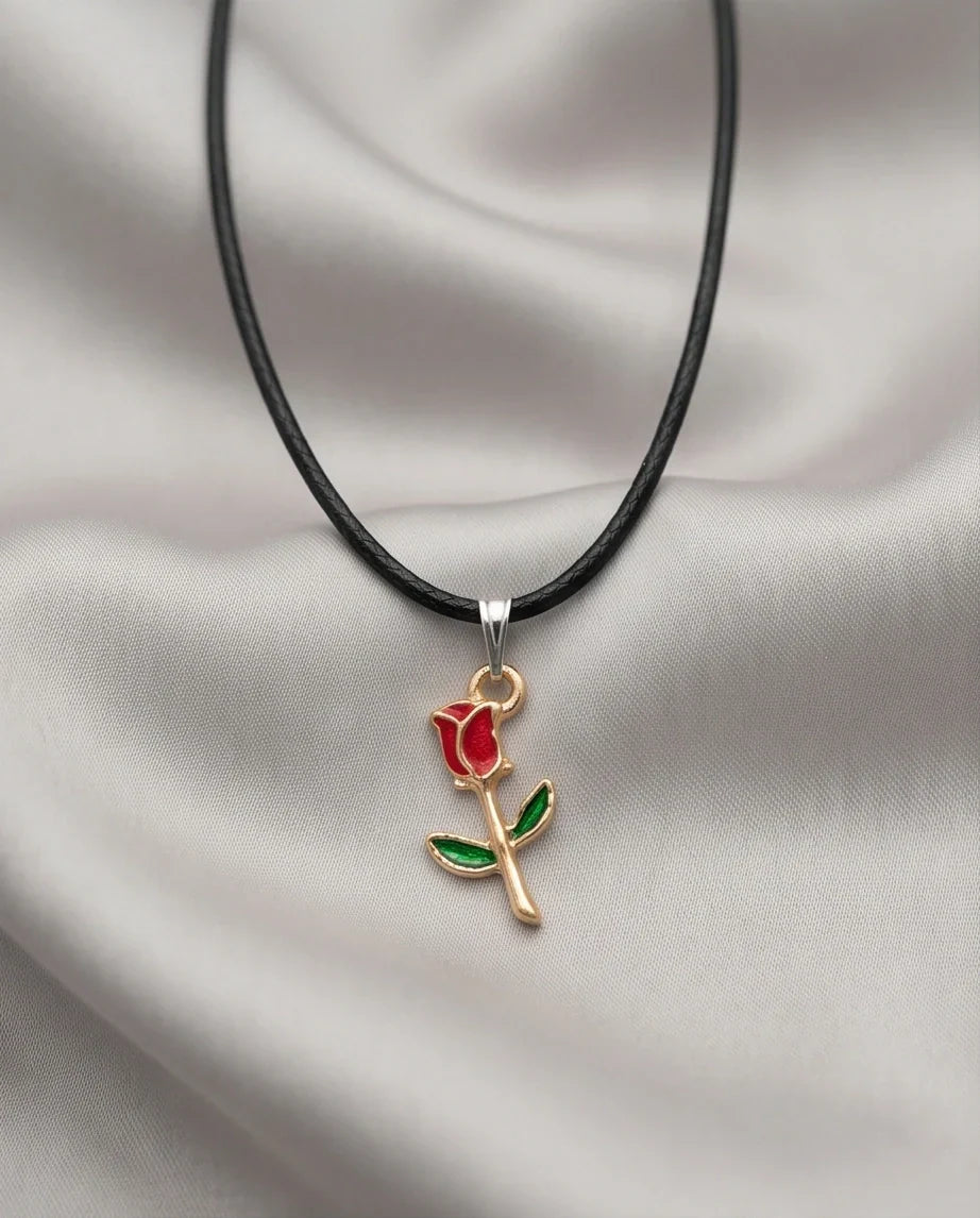 Gold and Red Rose Pendant Necklace