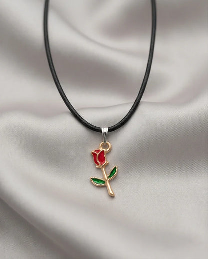 Gold and Red Rose Pendant Necklace