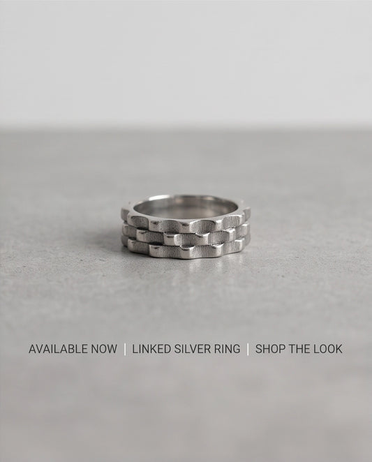 Industrial Cogwheel Scalloped Silver Band