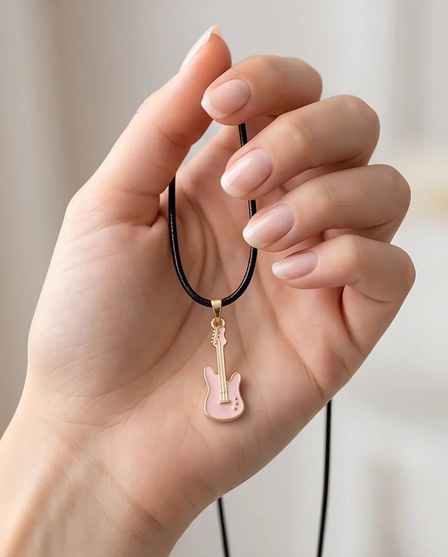 Gold and Pink Electric Guitar Necklace