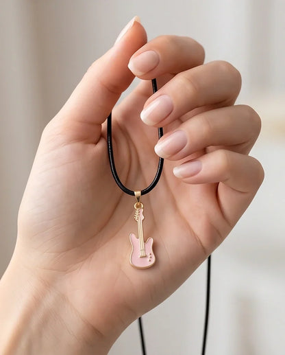 Gold and Pink Electric Guitar Necklace
