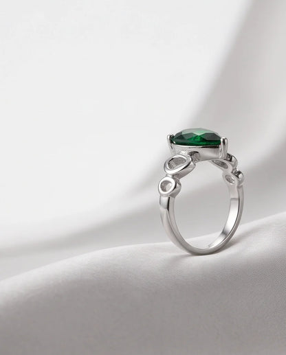 Emerald Gemstone Prong-Set Teardrop Loop Silver Ring