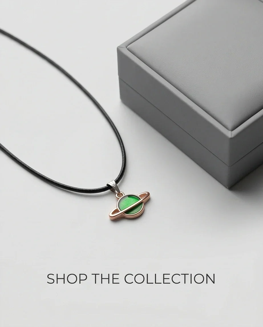 Gold and Green Saturn Planet Necklace