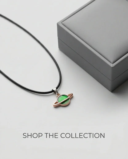 Gold and Green Saturn Planet Necklace
