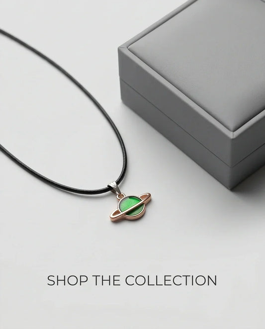 Gold and Green Saturn Planet Necklace