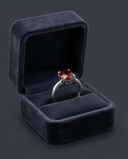 Sterling Silver Oval-Cut Ruby Red Solitaire Ring
