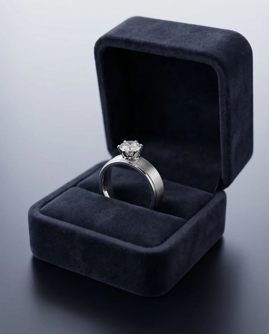 Silver Round Gemstone Brushed Solitaire Ring