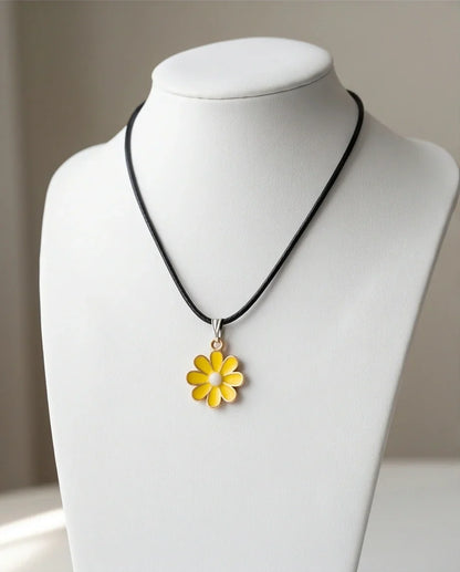 Vibrant Yellow Daisy Enamel Pendant Necklace
