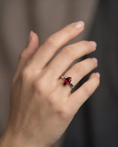 Sterling Silver Marquise-Cut Amber Carnelian Solitaire Ring