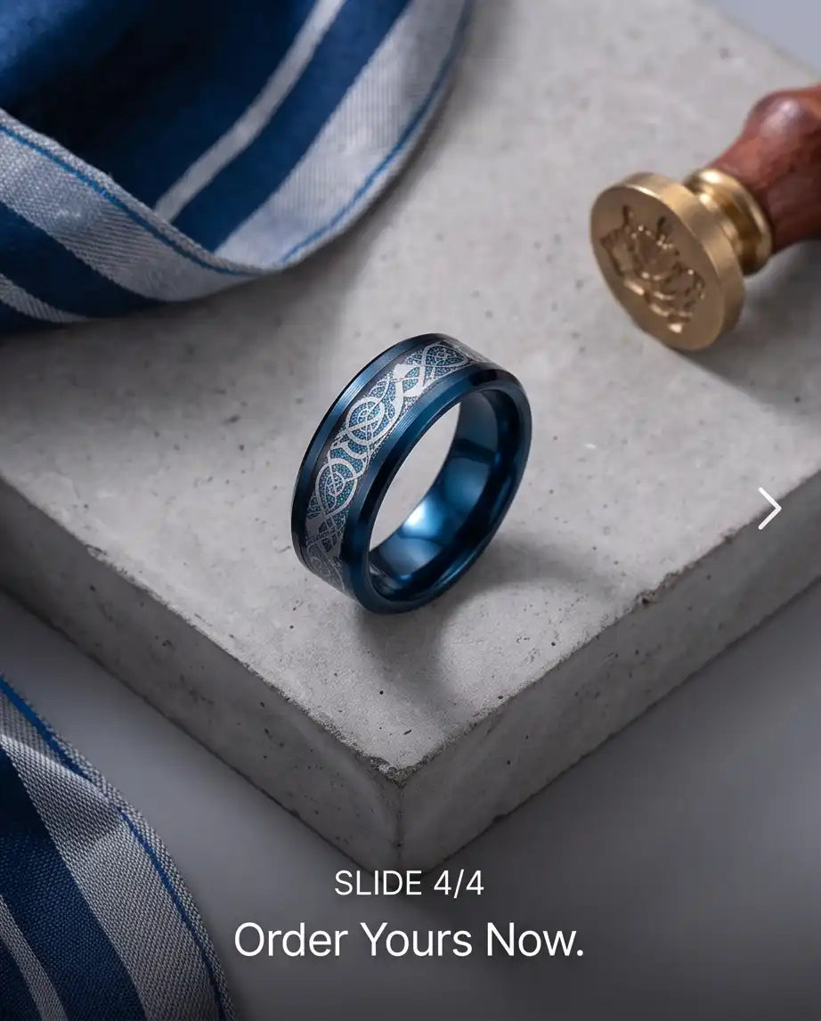 Blue Dragon Celtic Inlay Band Ring