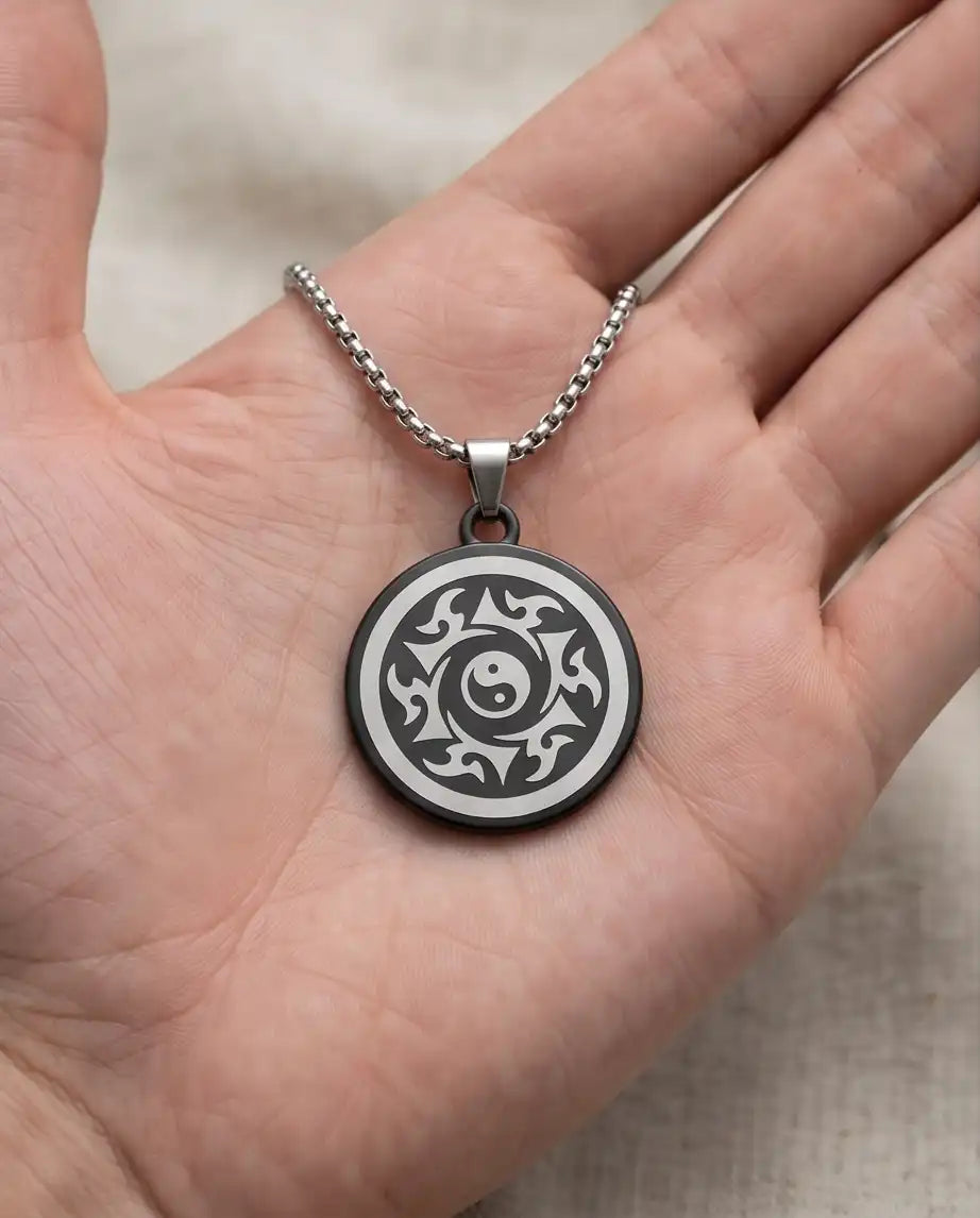 Yin Yang Tribal Sun Medallion Pendant Box Chain