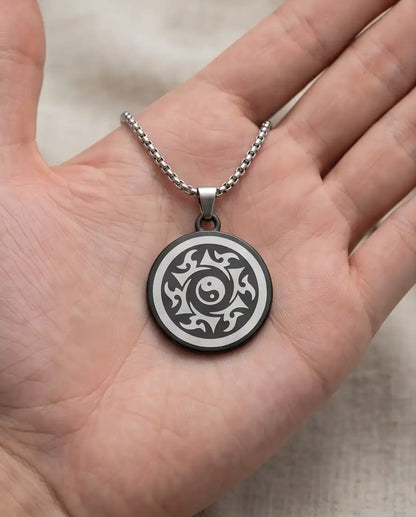 Yin Yang Tribal Sun Medallion Pendant Box Chain