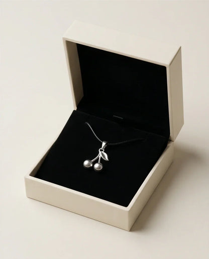 Silver Double Cherry Pendant Necklace