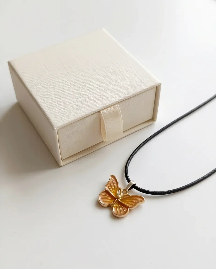 Gold & Amber Butterfly Pendant Necklace