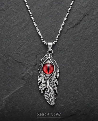 Red Dragon Eye Feather Pendant Box Chain