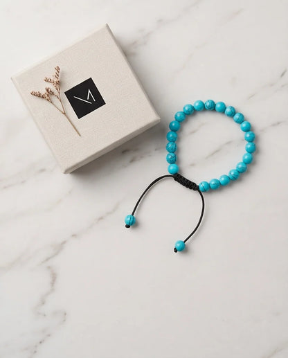 Natural Turquoise Veined Stone Beaded Adjustable Macrame Bracelet