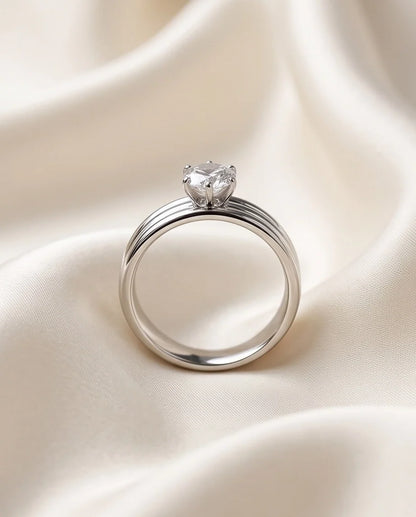 Silver Round Gemstone Triple-Band Solitaire Ring