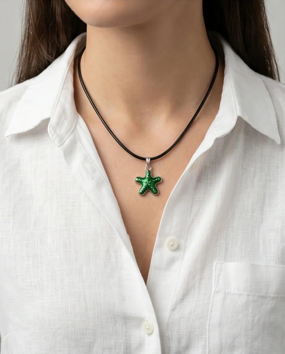 Gold and Green Starfish Pendant Necklace